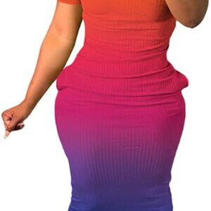 Women's Casual Short Sleeve Dress T Shirt Bodycon Dresses Ribbed V Neck Maxi Sun